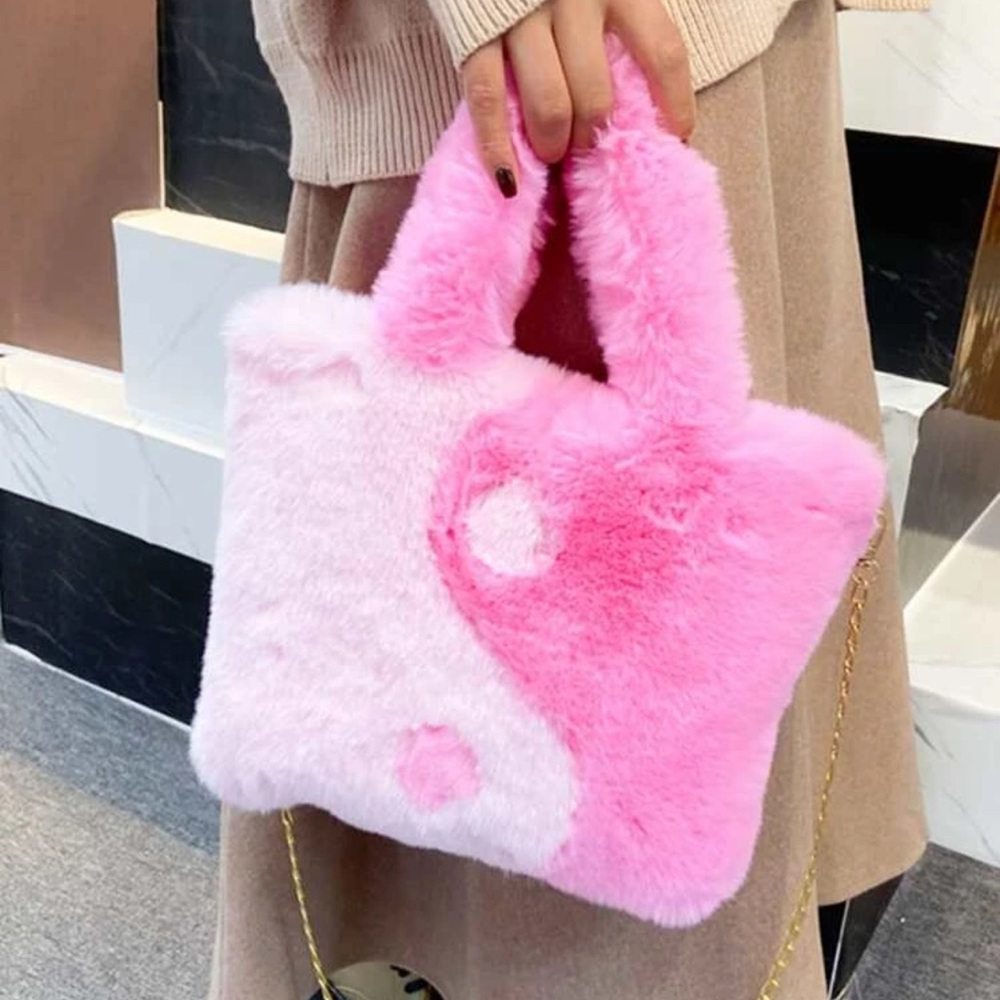 Graphic Fluffy Top Handle Bag